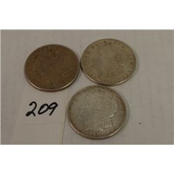 Three Morgan Silver Dollars 1921