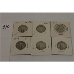 Six Standing Liberty (Flying Eagle) Quarters - various dates