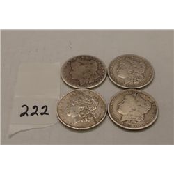 Four Morgan Silver Dollars 1902, 1891, 1884, 1901