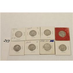 Eight Walking Liberty (Flying Eagle) Quarters - various dates