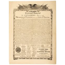 DECLARATION OF INDEPENDENCE 1876 Centennial, Advertising Broadside