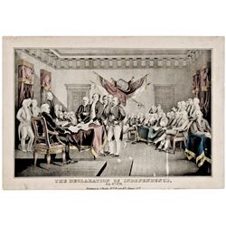 c. 1840, Hand-Colored Lithograph Print Titled, THE DECLARATION OF INDEPENDENCE