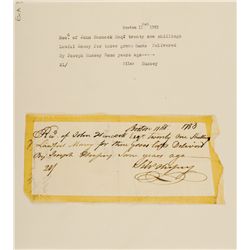 (JOHN HANCOCK) 1783 American Revolution Receipt of John Hancocks Casks