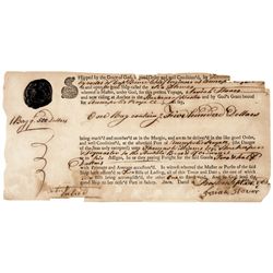 (JOHN HANCOCK) 1764, Shipping Document of a Bag Containing 500 Dollars