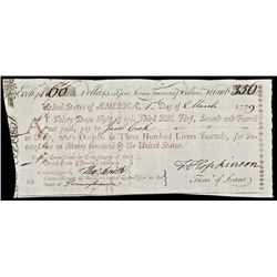 Signer FRANCIS HOPKINSON, WILLIAM BINGHAM Plus JOHN BENEZET 1779 Document Signed