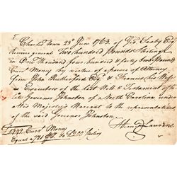 HENRY LAURENS, 1763 Bold Financial Document Nicely Signed