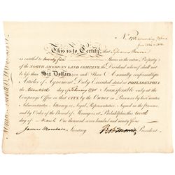 Signer ROBERT MORRIS, 1795 Signed North American Land Company Stock Certificate
