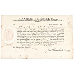 JONATHAN TRUMBULL, Signed Military Commission as Governor of Connecticut