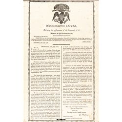 (GEORGE WASHINGTON) Rare 1813 Black Print on Silk Broadside by Charles Turell