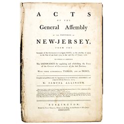 1776 Acts of Assembly of New Jersey, 1702-1776 by Currency Printer Isaac Collins