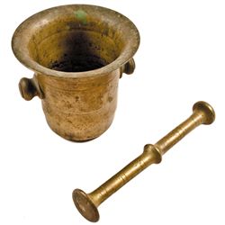 Early Antique Dutch Solid Brass Apothecary Mortar Pestle