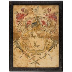 18th Century Coat of Arms Gloucester, MA. Sayword Family Hand-Drawn and Colored