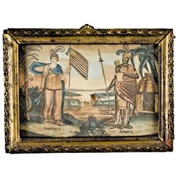 c. 1790 18th Century Hand-Colored Allegorical Print Showing, AMERICA and AFRICA