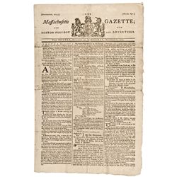 Fantastic December 6, 1773 Newspaper With BOSTON TEAPARTY Importance!