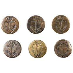 Revolutionary War Period Six Matched British Merchant Navy Buttons