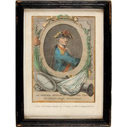 c. 1778, Rev War Handcolored Engraving of GENERAL BENEDICT ARNOLD