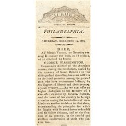 December 19, 1799 Newspaper Report the Death of General Washington