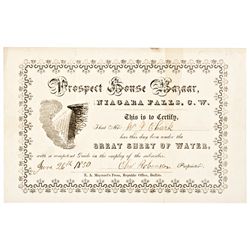 1850 Niagara Falls Official Printed Adventure Certificate