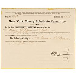 Exceedingly Rare Civil War Original $300 Commutation Bounty Form New York County