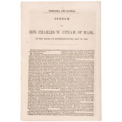 1854 Speech: NEBRASKA AND KANSAS, Regarding Statehood and Slavery