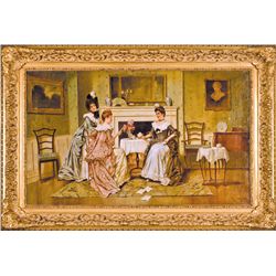 Original Signed Edward Percy Moran Painted Oil On Canvas - Tea Time