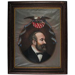c. 1881 President Garfield Patriotic Memorial Oil Portrait