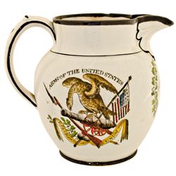 Outstanding Polychrome Historic Pearlware Pitcher - Arms of the United States