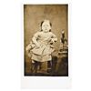 Image 1 : CDV Young Girl on a Stool Together with Her Large Rocking Horse Toy