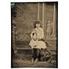 Image 1 : c. 1870 Tintype Photograph, Young Girl with Tinted Cheeks and Her Doll