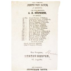JEFFERSON DAVIS / ALEXANDER STEPHENS Confederate Electoral Ticket