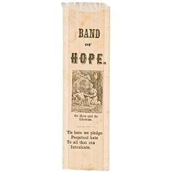 c. 1890 Rare Band Of Hope Printed Silk Temperance Ribbon