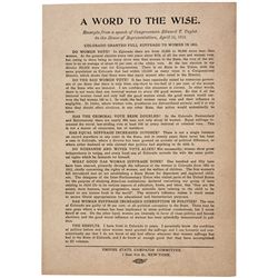 Woman Suffragist Broadside, 1915 Colorado