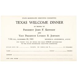 November 22, 1963 Dinner Ticket: John F. Kennedy Assassination Night