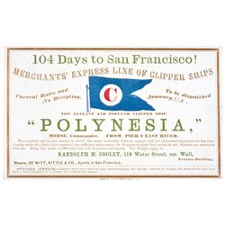 c. 1860 California Gold Rush Clipper Ship Polynesia Decorative Advertising Card