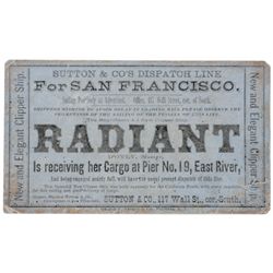 c. 1860 California Gold Rush, Printed Clipper Ship Advertising Card