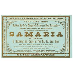 c. 1860 California Gold Rush Period, Clipper Ship Advertising Card