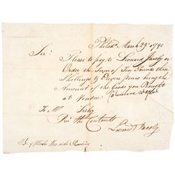 Leonard Jacoby Signed Document, 1790 Jewish Philadelphia Merchant