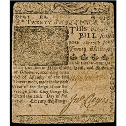 Rare BENJAMIN FRANKLIN Printed February 28, 1746 Delaware Colonial Currency Note