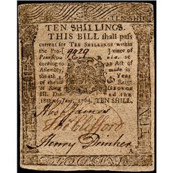 1764 Pennsylvania BENJAMIN FRANKLIN Printed Ten Shillings Colonial Currency Note