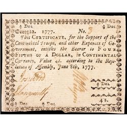 Georgia. June 8, 1777. Four Fifths of a Dollar. Serial Number 3 !! PMG EF-40 EPQ