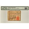 Image 3 : Colonial Currency, GA, 1777, $3 FRONTIERSMAN Vignette. Red in Type PMG VF-30 EPQ