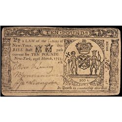 Colonial Currency, New York. March 25, 1755. Ten Pounds. PMG Very Fine-30.