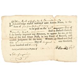 North Carolina August 2, 1770 Governor ABNER NASH Personal Issue Promissory Note