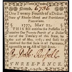 Colonial Currency, RI. May 22, 1777 Note PCGS New-61 with Premium Paper Quality