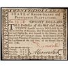Image 1 : Colonial Currency, RI. July 2, 1780. Twenty Dollars. Guaranteed, Fully Signed