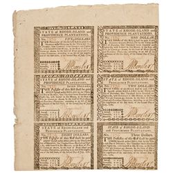 Colonial Currency, RI. July 2, 1780. Uncut Sheet Of Six Different Denominations