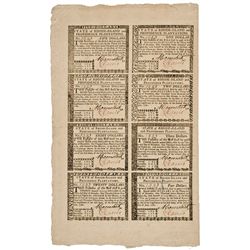 Colonial Currency, RI. July 2, 1780. Gem Uncut Sheet 1780 Guaranteed Notes