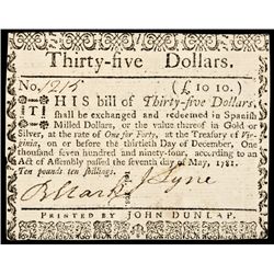 Colonial Currency, VA, May 7, 1781, $35 Note PCGS Choice New-63