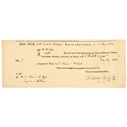 1784 French Bank Philadelphia Payment Exchange Form for PHILADELPHIE