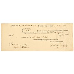 1784 French Bank Philadelphia Payment Exchange Form for PHILADELPHIE